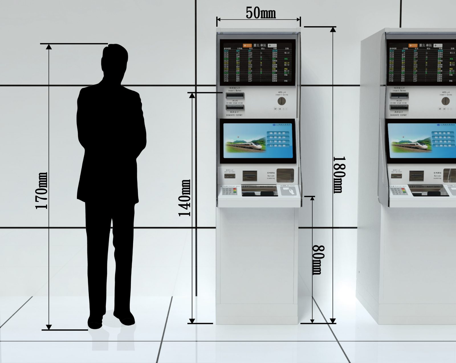 BR-ATVM 自動售票機 — 站立旅客尺寸對照
